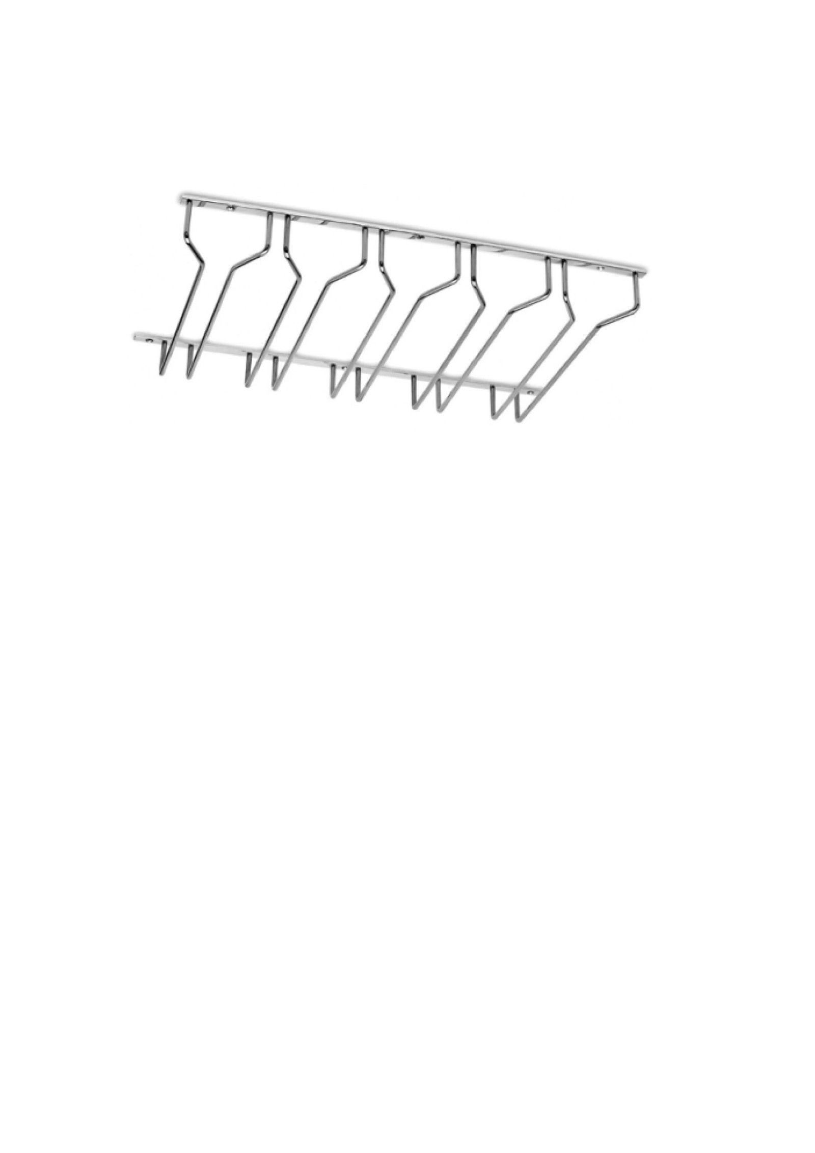 Étagère murale en métal avec plusieurs crochets pour suspendre divers objets, sur fond blanc.