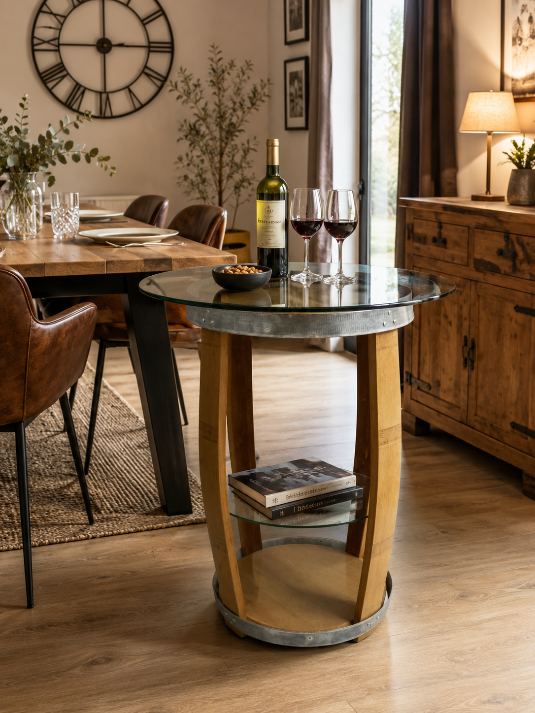 table haute barrique double plateaux verre