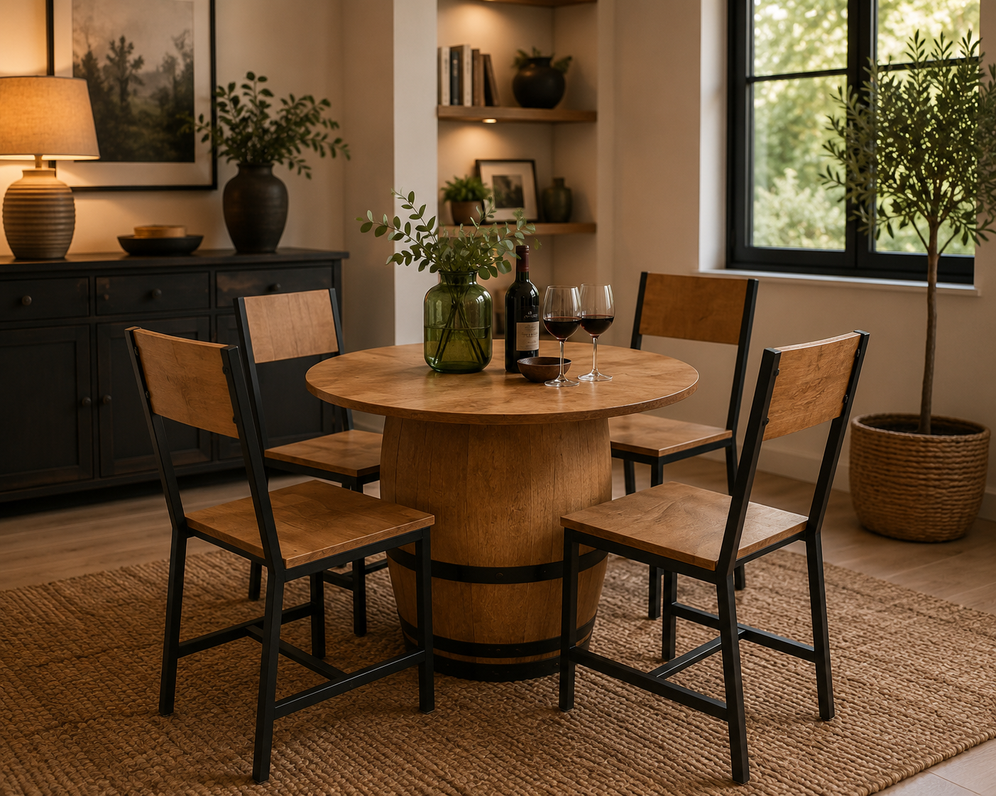 Table tonneau repas + chaises