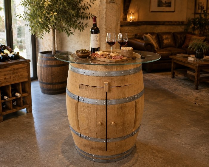 Bar Barrique Table Tonneau Plateau Verre
