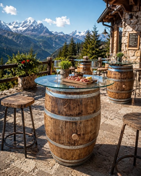 mange debout tonneau plateau en verre