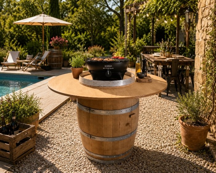 Table Haute Tonneau + Barbecue à Gaz