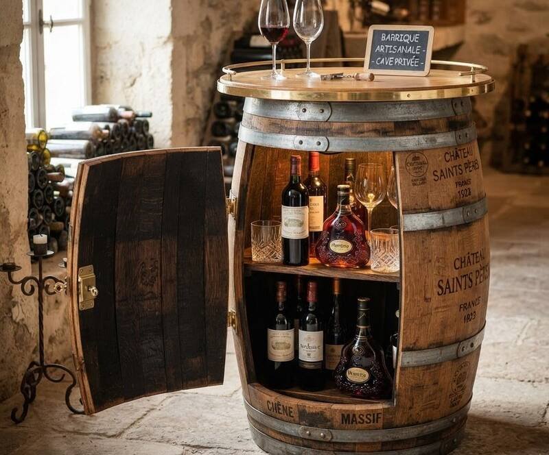 Bar barrique avec porte — rangement en chêne vinifié