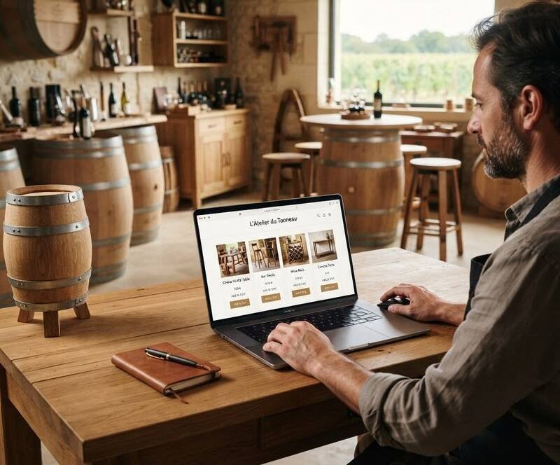 Choisir entre boutique en ligne et artisan sur devis pour un meuble en barrique