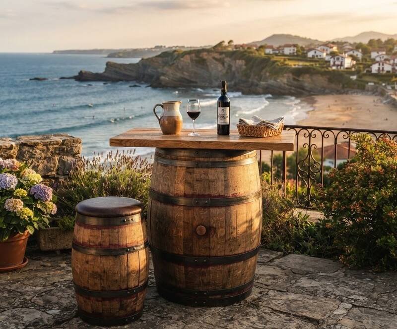 Meuble en barrique à Anglet — bar et tabouret en chêne vinifié