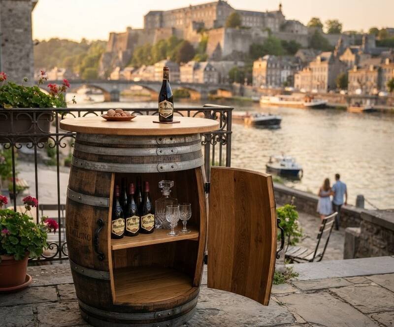 Meuble en barrique à Namur — chêne vinifié bordelais en Belgique